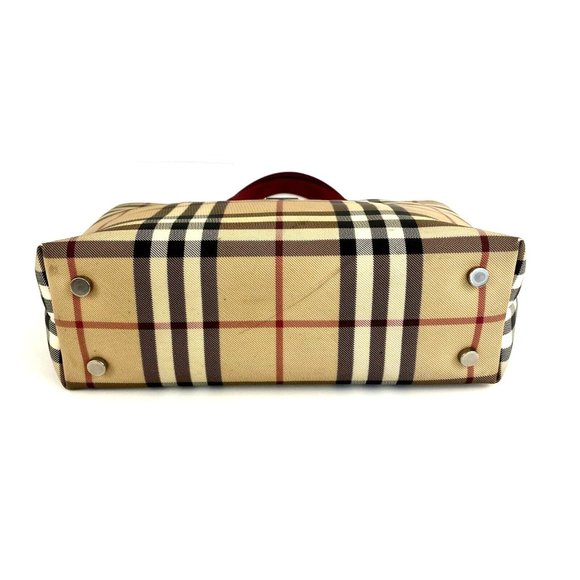 🔥🔥 sale.Burberry T-02-1 Handbag Small Tote Nova Check with Red Leather Straps, - Picture 10 of 17
